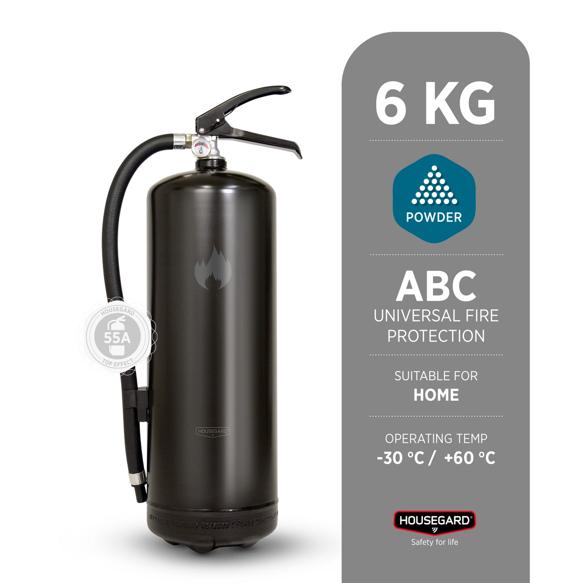 Brandslukker,Design by Housegard, 6 kg pulver PE6HRA, sort