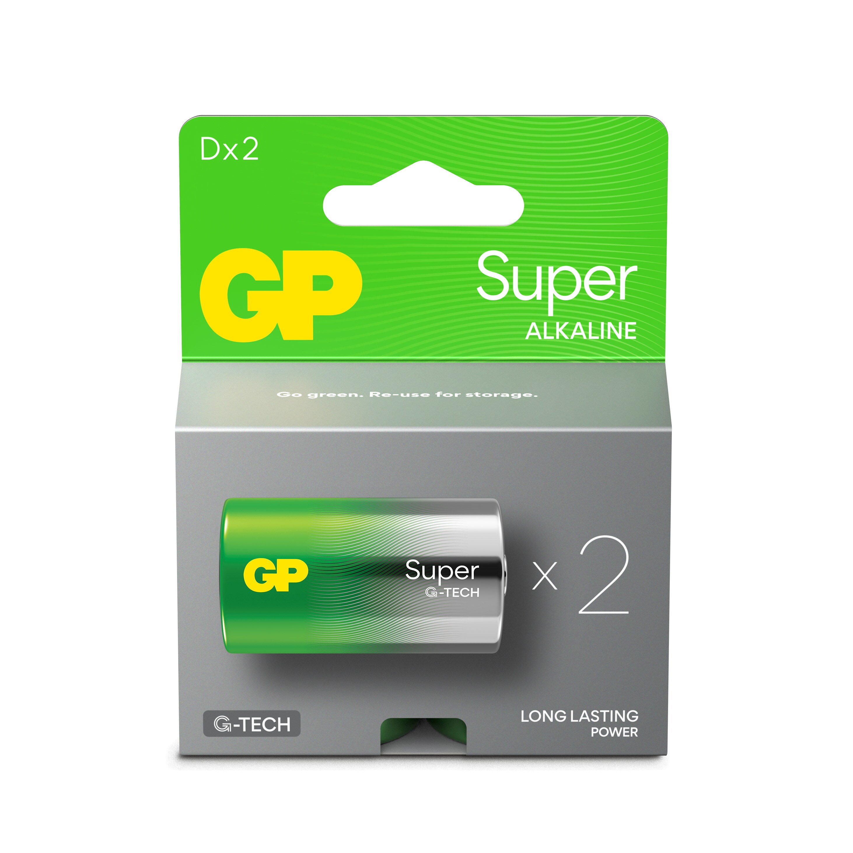 GP Super Alkaline D-batteri, 13A/LR20, 2-pak