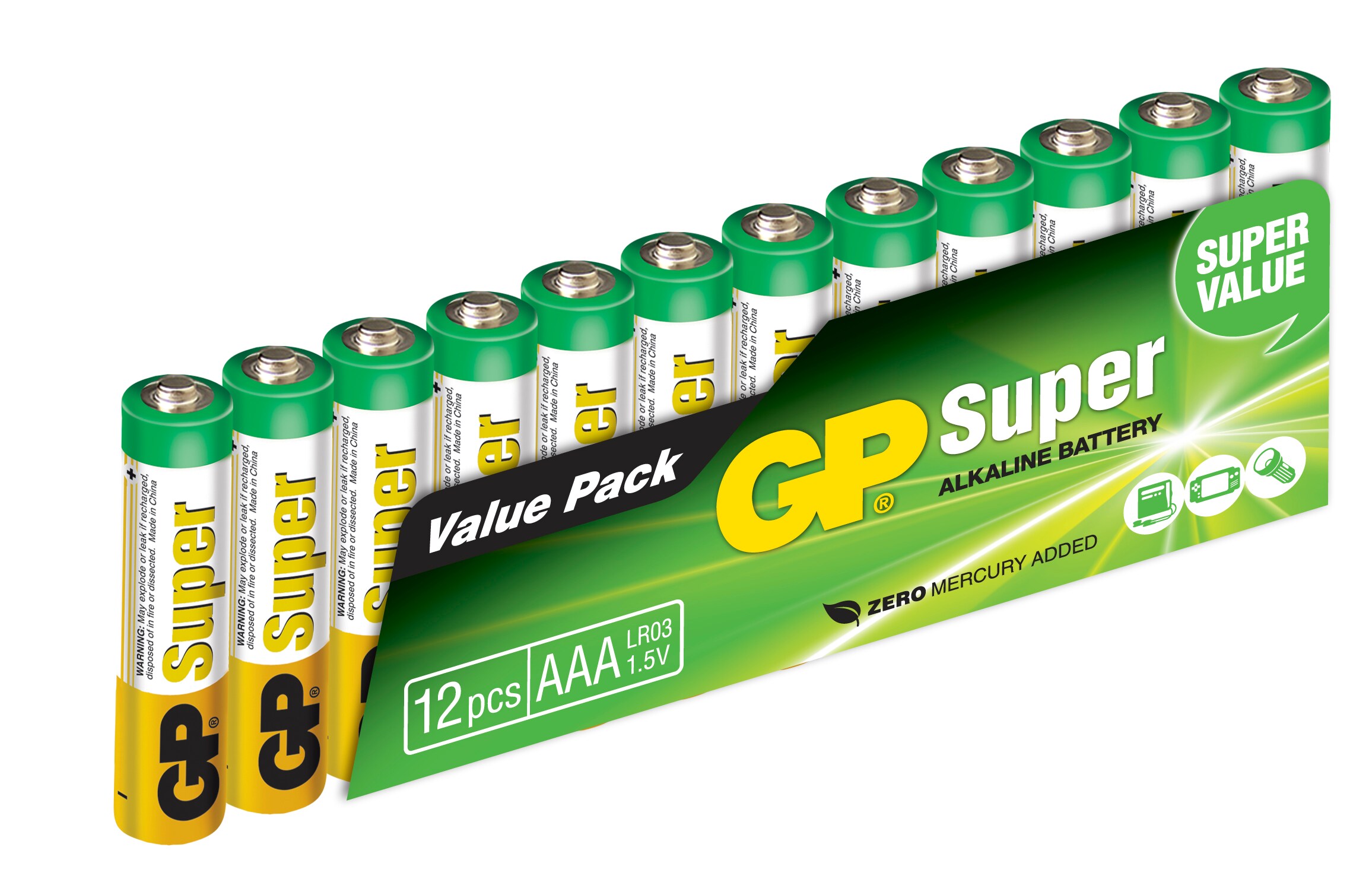 GP Super Alkaline AAA batteri, 24A/LR03, 12-pak