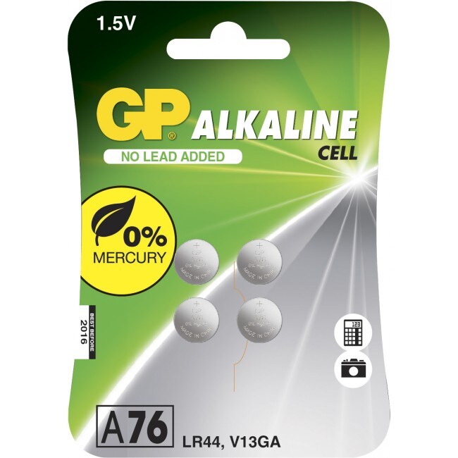 GP knapcellebatteri 1,5V, A76/LR44, 4-pak