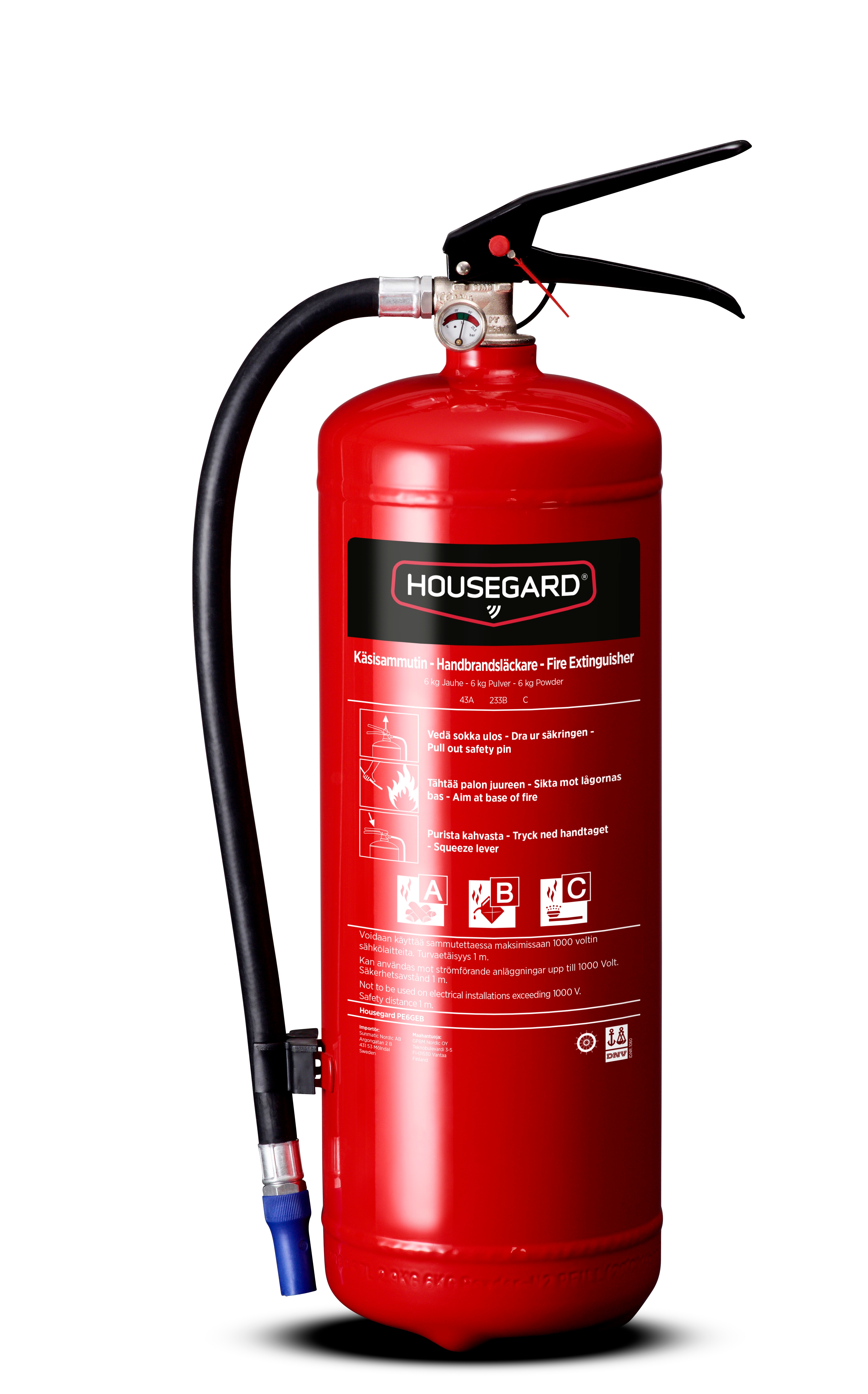 Brandslukker, Housegard, 6 kg pulver, rød, PE6GEB 43A