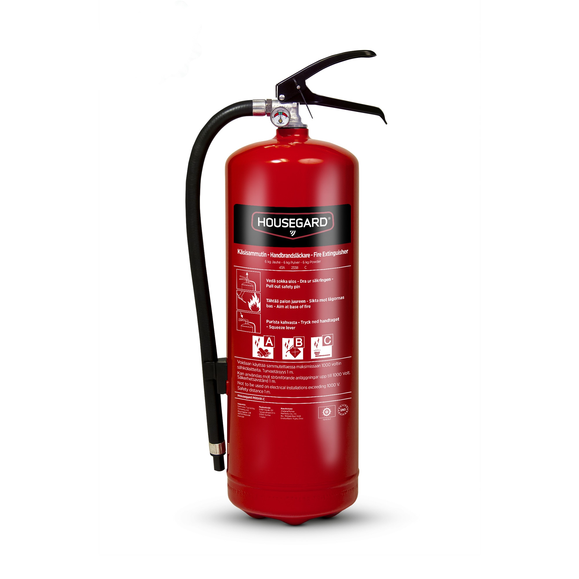 Brandslukker, Housegard, 6 kg pulver, rød, PE6HR-C 43A